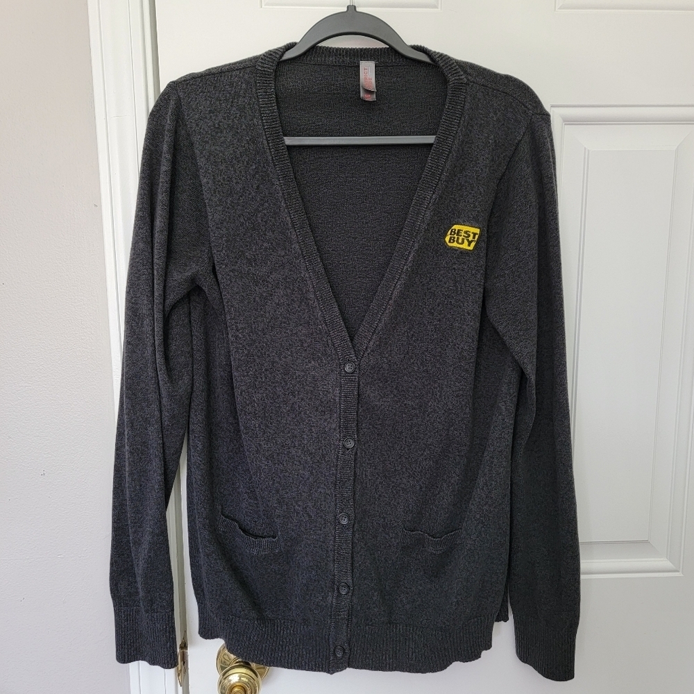 Best Buy District Made Women's Gray Embroidered Logo Cardigan Grandpa Sweater XL